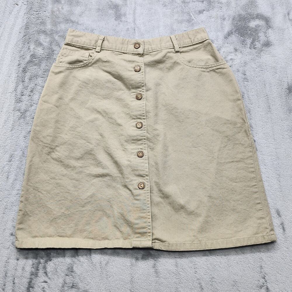 Vintage 90s St Johns Bay Skirt Womens 8 Tan Khaki Button Front Pencil Preppy